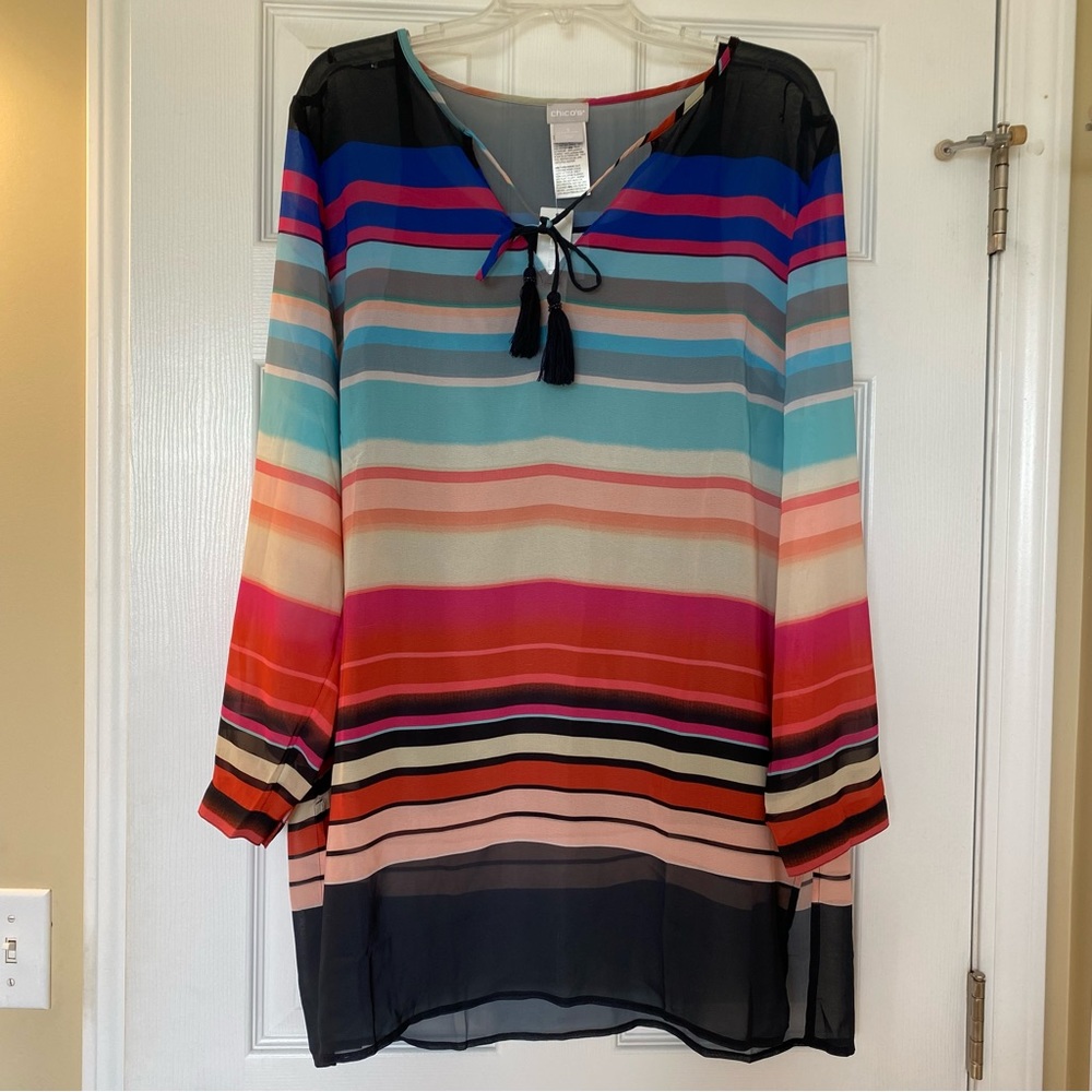 Chico’s NWT 3/4-Sleeve Striped Sheer Blouse Size 3 (16/18-XL)